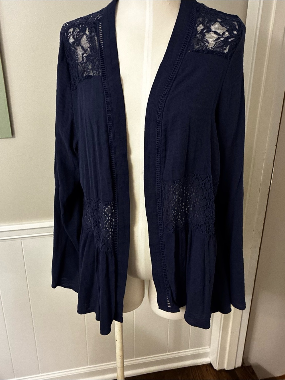 Knox Rose Navy Lace Overlay Cardigan